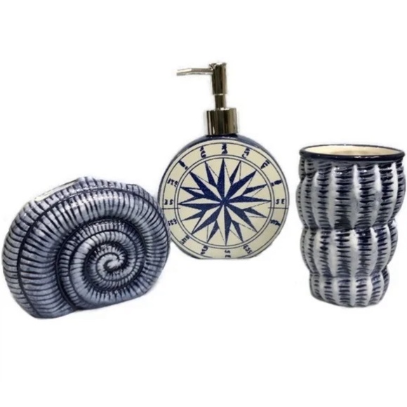 Popular Bath Other - Coastal  Nautical Bathroom Vanity Accessories Ceramic 3 Piece Set Set Blue